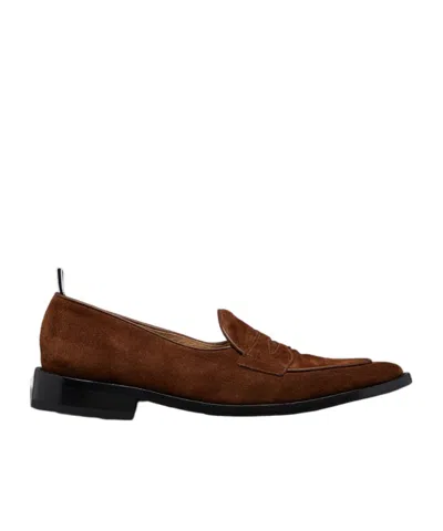 Thom Browne Varsity Suede Penny Loafers In Brown