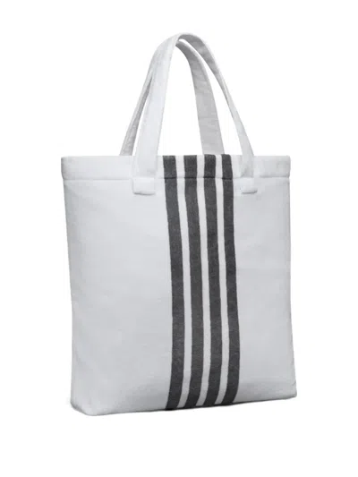 Thom Browne Velour 4-bar Tote Bag In White