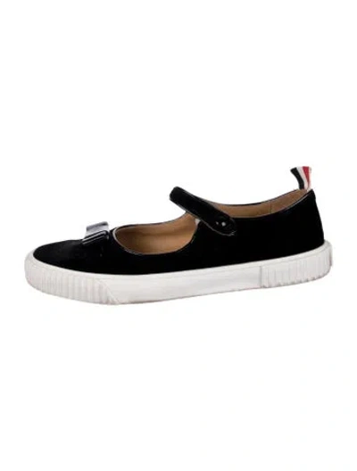 Pre-owned Thom Browne Velvet Bow Accents Mary Jane Flats In Black
