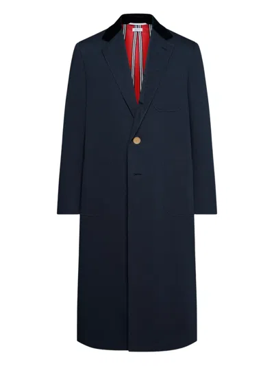 Thom Browne Velvet-collar Coat In Blue