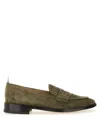 Thom Browne Suede Loafers With Rounded Toe And Tricolor Detail In Green