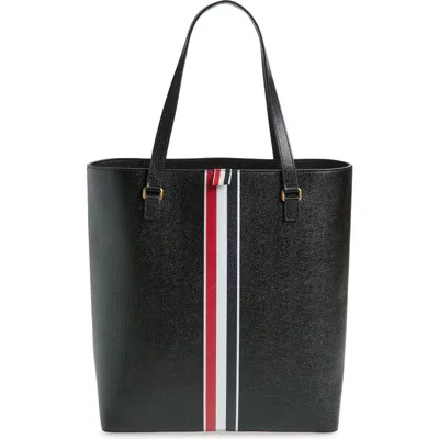 Thom Browne Vertical Rwb Stripe Leather Tote In Black