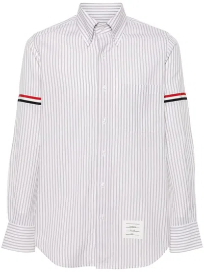 Thom Browne Vertical Stripe Button-down Shirt With Rwb Detail In Multi