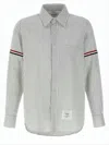 Thom Browne Vertical Stripe Long-sleeve Shirt With Tricolor Detail In Multi