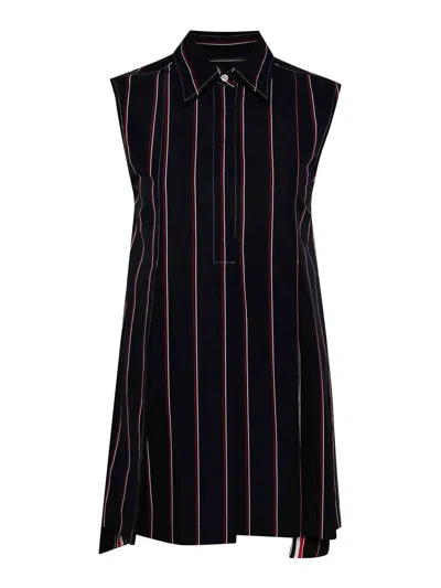 THOM BROWNE RWB-STRIPE MINI WIDE SHIRT DRESS