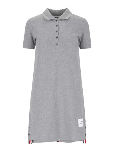 Thom Browne Striped Cotton Pique Polo Dress In Grey