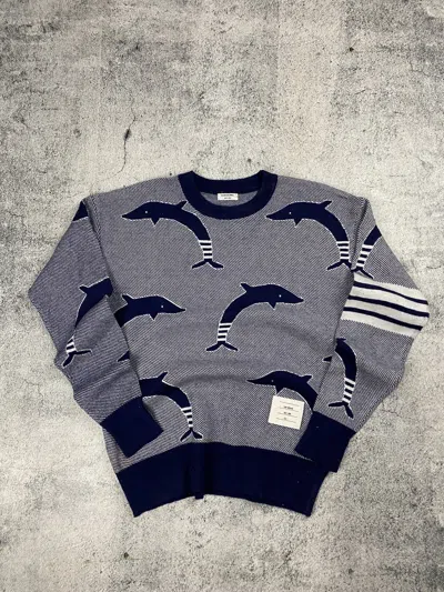 Pre-owned Thom Browne Vintage  Monogram Dolphin Y2k Sweater In Blue