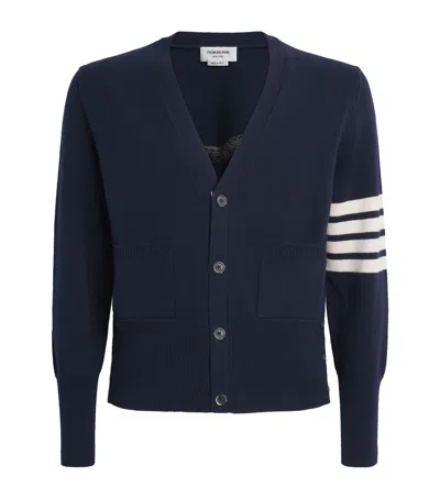Thom Browne Virgin Wool 4-bar Stripe Cardigan In Blue