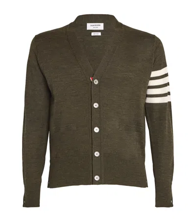 Thom Browne Virgin Wool -bar Stripe Cardigan In Green
