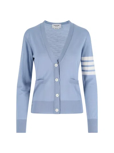 Thom Browne Virgin Wool Cardigan '4-bar' In Blue