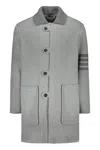 Thom Browne Stripe-trim Detail Single-breasted Coat In Grey