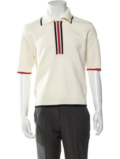 Pre-owned Thom Browne Virgin Wool Collar Polo Sweater In White