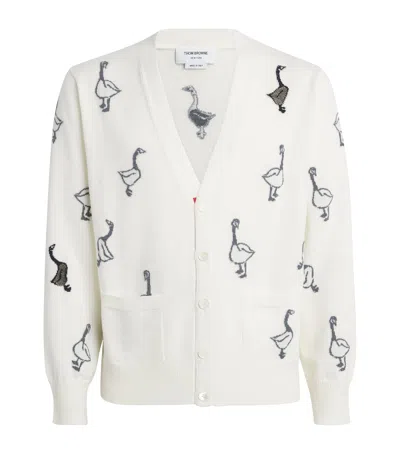 Thom Browne Virgin Wool-cotton Geese Cardigan In White