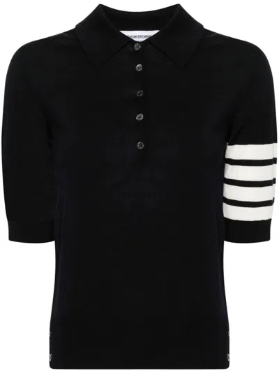 Thom Browne Virgin Wool Fine Knit Polo In Navy
