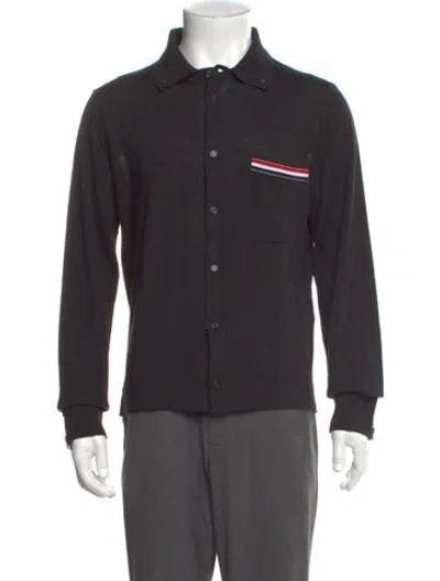Pre-owned Thom Browne Virgin Wool Graphic Print Polo Sweater In Blue