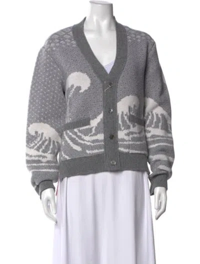 Pre-owned Thom Browne Virgin Wool Graphic Print Sweater W/ Tags In Grey