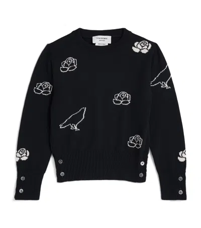Thom Browne Kids' Raven And Roses Intarsia-knit Jumper In Blue