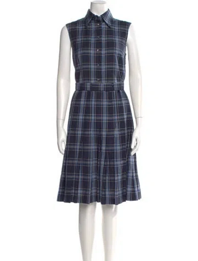Pre-owned Thom Browne Virgin Wool Midi Length Dress In Blue