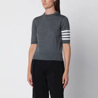 Thom Browne Grosgrain-trimmed Striped Wool-blend Sweater In Gray