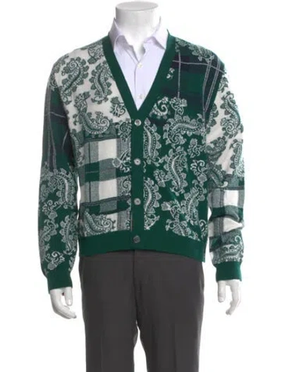 Pre-owned Thom Browne Virgin Wool Paisley Print Cardigan In Green