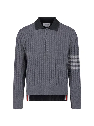 Thom Browne Cable Knit Contrasting Collar Unique Accents Sweater In Multi