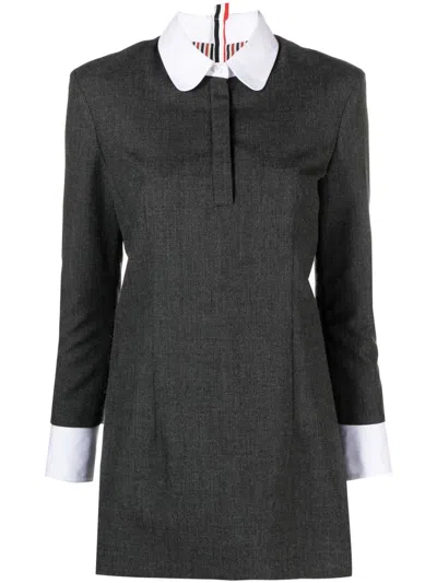 THOM BROWNE VIRGIN WOOL SHIFT MINIDRESS