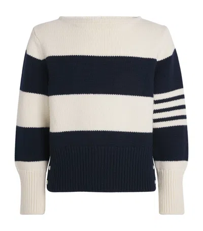 Thom Browne Rugby Stripe Jersey Stitch Boat Neck Pullover In Multi