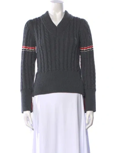 Pre-owned Thom Browne Virgin Wool Striped Sweater In Gray