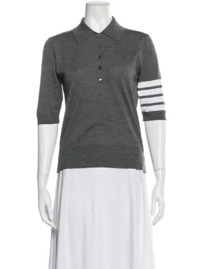 Pre-owned Thom Browne Virgin Wool Three-quarter Sleeve Polo In Gray