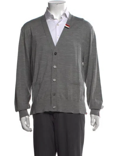 Pre-owned Thom Browne Virgin Wool V-neck Cardigan In Grey