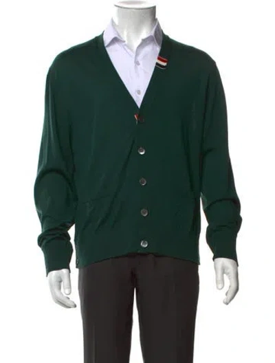 Pre-owned Thom Browne Virgin Wool V-neck Cardigan W/ Tags In Green