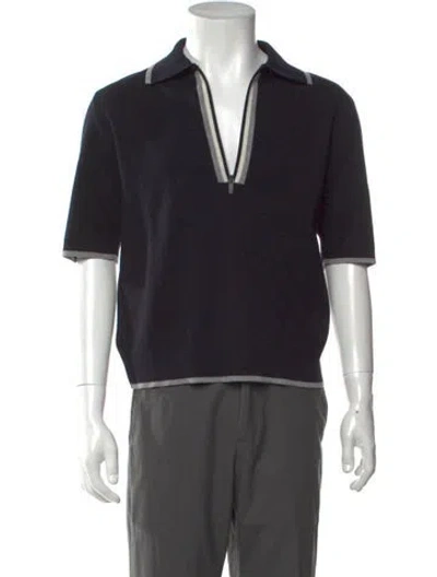 Pre-owned Thom Browne Virgin Wool V-neck Polo Sweater In Black