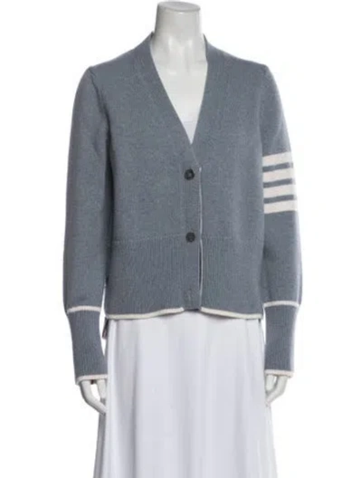 Pre-owned Thom Browne Virgin Wool V-neck Sweater In Blue