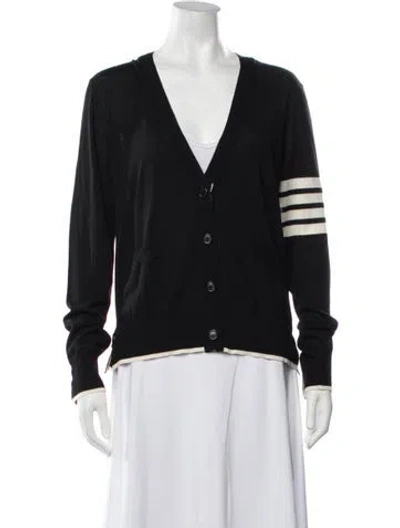 Pre-owned Thom Browne Virgin Wool V-neck Sweater In Blue