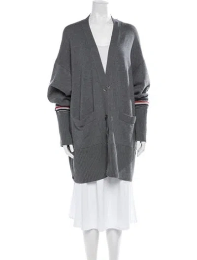 Pre-owned Thom Browne Virgin Wool V-neck Sweater In Grey