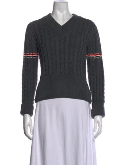 Pre-owned Thom Browne Virgin Wool V-neck Sweater In Grey