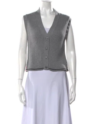 Pre-owned Thom Browne Virgin Wool V-neck Sweater In Grey