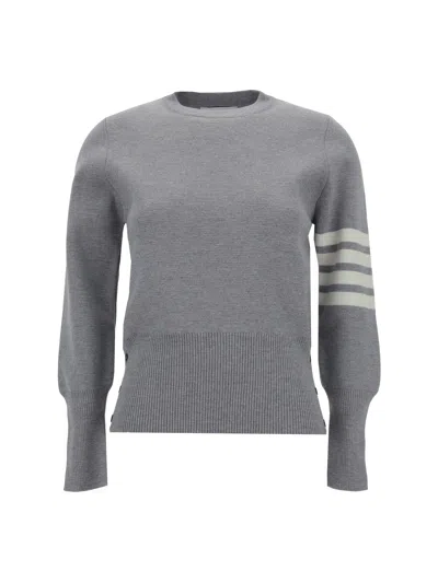 Thom Browne Virgin Wool With Signature Stripes Sweater In Gray