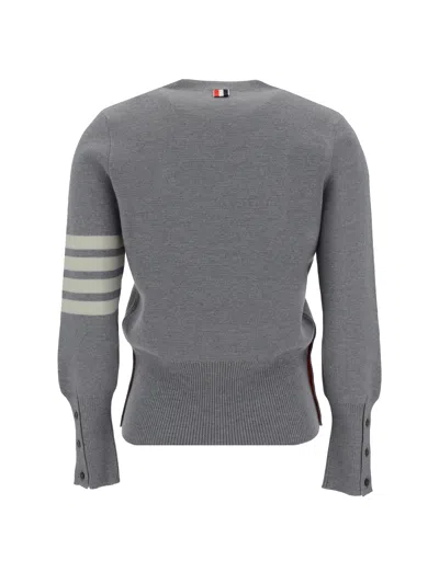 Thom Browne Virgin Wool With Signature Bands Sweater In Gray