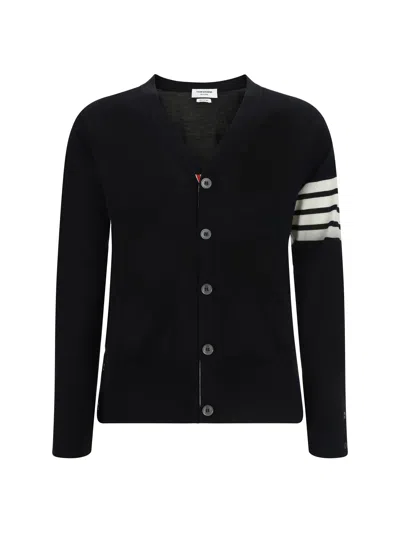 Thom Browne Virgin Wool With Signature Stripes Cardigan In Black