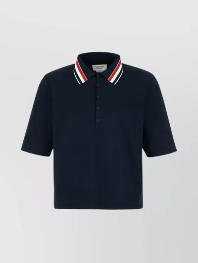 Thom Browne Viscose Blend Polo Shirt In Blue