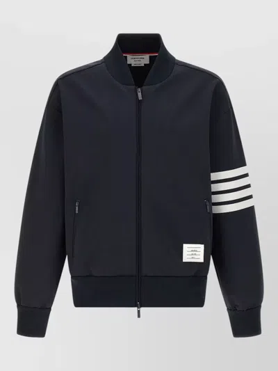Thom Browne Viscose Bomber Jacket Striped Sleeves In Blue
