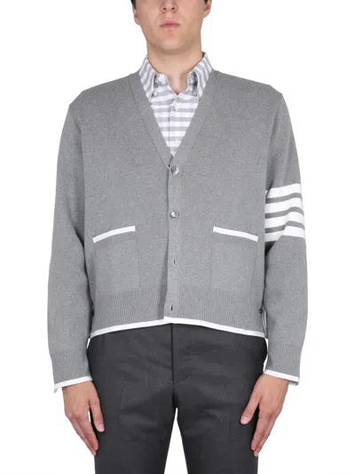 Thom Browne V-neck 4-bar Stripe Cardigan In Gray