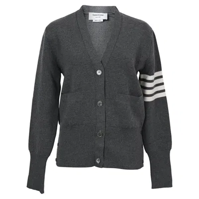 Thom Browne V-neck Cardigan In Grey Wool In Gray