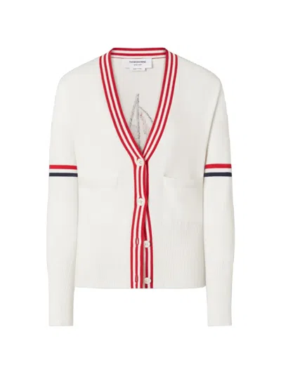 Thom Browne V-neck Cardigan In White