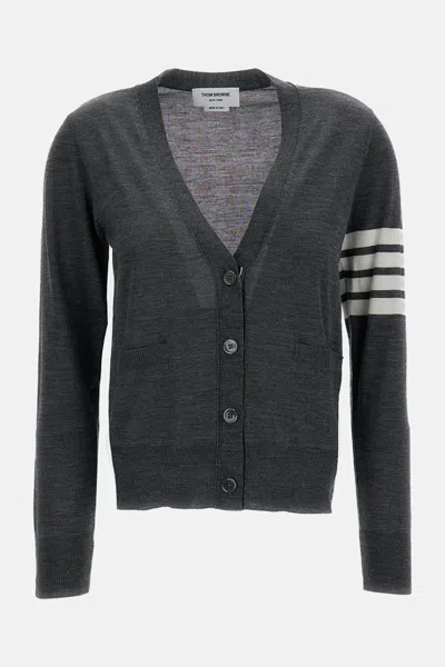 Thom Browne V-neck Cardigan With 4-bar Design In Gray
