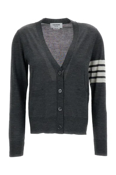 Thom Browne V-neck Cardigan With 4-bar Stripe Detailing In Orange