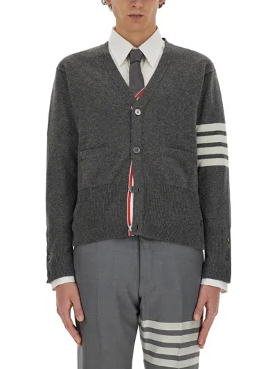 Thom Browne V-neck Cashmere Cardigan In Gray