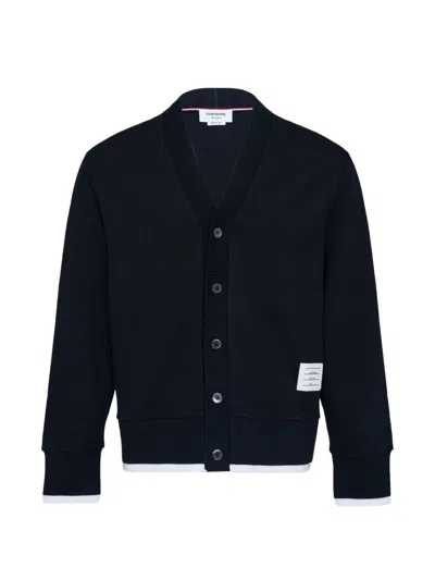 Thom Browne V Neck Cardigan With Chunky Trims In Blue