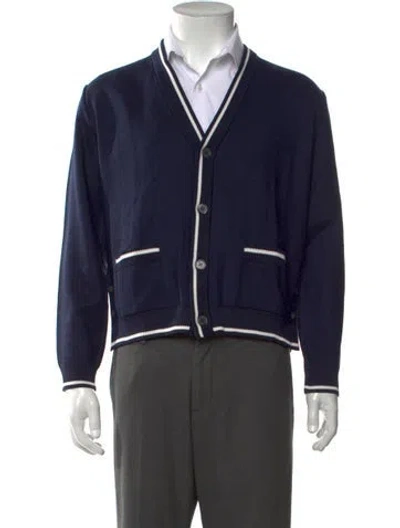 Pre-owned Thom Browne V-neck Long Sleeve Cardigan In Blue